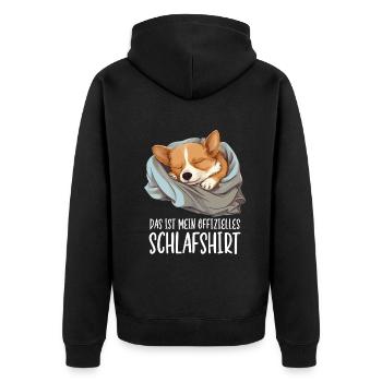 Offizielles Schlafshirt Corgi Pyjama Oberteil - Unisex Premium Bio Zip Hoodie - Schwarz - Hinten - Nico (187cm)