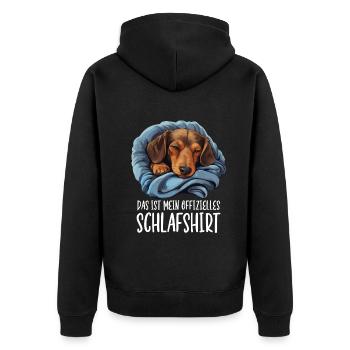 Offizielles Schlafshirt Dackel Pyjama Oberteil - Unisex Premium Bio Zip Hoodie - Schwarz - Hinten - Nico (187cm)