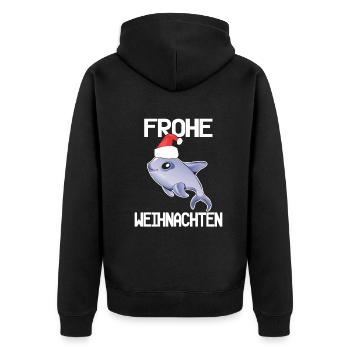 Delfin Frohe Weihnachten - Unisex Premium Bio Zip Hoodie - Schwarz - Hinten - Nico (187cm)