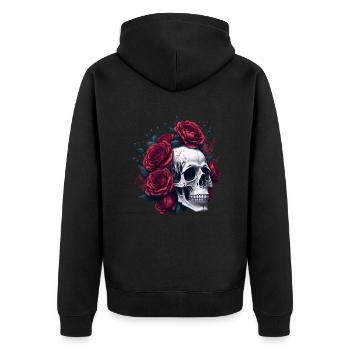 Tête de mort et Roses fleurs rouges gothique - Veste à capuche bio Premium Unisexe - noir - Dos - Nico (187cm)