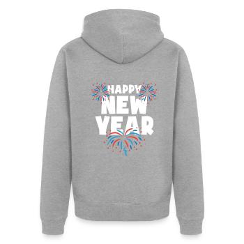 Happy New Year - Unisex Premium Bio Zip Hoodie - Grau meliert - Hinten - Nico (187cm)