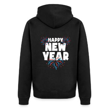 Happy New Year - Unisex Premium Bio Zip Hoodie - Schwarz - Hinten - Nico (187cm)