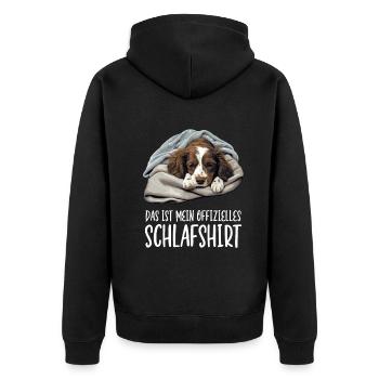 Official Epagneul Breton Dog Sleep Shirt - Unisex Premium Organic Zip Hoodie - black - Back - Nico (187cm)