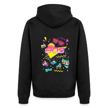 80s Themed Party Costume Outfit - Unisex Premium Organic Zip Hoodie - black - Back - Nico (187cm)