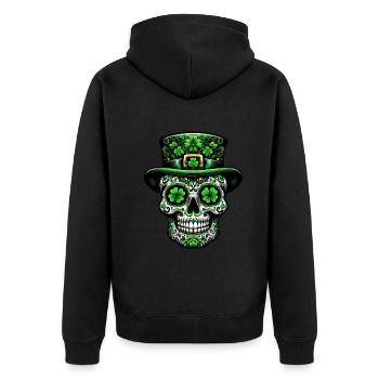 Sugar Skull Irish Irland Kleeblatt St Patricks Day - Unisex Premium Bio Zip Hoodie - Schwarz - Hinten - Nico (187cm)