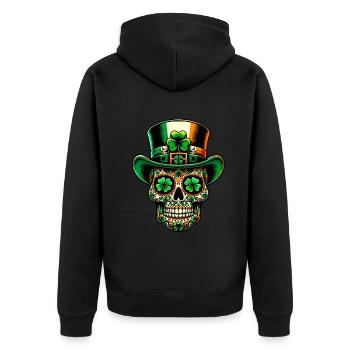 Sugar Skull Irish Irland Kleeblatt St Patricks Day - Unisex Premium Bio Zip Hoodie - Schwarz - Hinten - Nico (187cm)