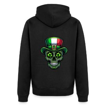 Sugar Skull Irish Irland Kleeblatt St Patricks Day - Unisex Premium Bio Zip Hoodie - Schwarz - Hinten - Nico (187cm)