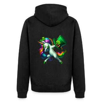 Irish Einhorn Grün Kleeblatt St Patricks Day - Unisex Premium Bio Zip Hoodie - Schwarz - Hinten - Nico (187cm)