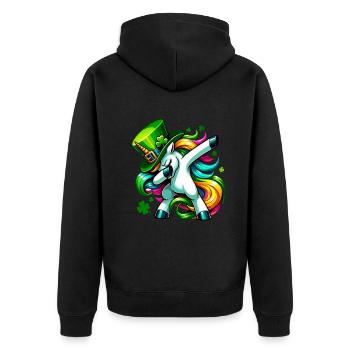 Irish Einhorn Grün Kleeblatt St Patricks Day - Unisex Premium Bio Zip Hoodie - Schwarz - Hinten - Nico (187cm)