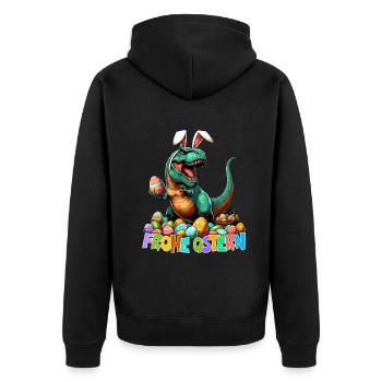 Dinosaur Trex Boys Easter Basket Easter Bunny - Unisex Premium Organic Zip Hoodie - black - Back - Nico (187cm)