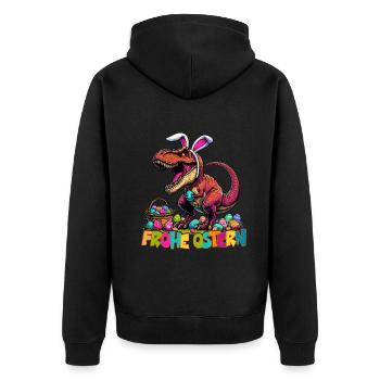 Dinosaur Trex Boys Easter Basket Easter Bunny - Unisex Premium Organic Zip Hoodie - black - Back - Nico (187cm)