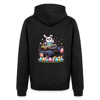Monster Truck Jungs Osternest Kawaii Osterhase - Unisex Premium Bio Zip Hoodie - Schwarz - Hinten - Nico (187cm)