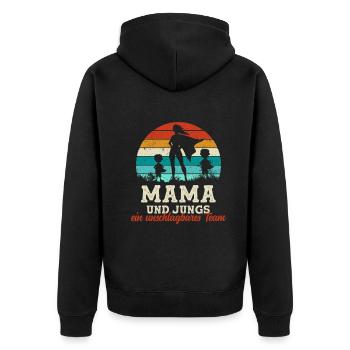 Team Super Mama Zwei Söhne Jungs Muttertag Kinder - Unisex Premium Bio Zip Hoodie - Schwarz - Hinten - Nico (187cm)