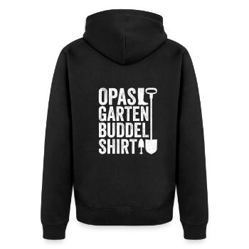 Garten Buddelshirt Vatertag Opa Hobbygärtner - Unisex Premium Bio Zip Hoodie - Schwarz - Hinten - Nico (187cm)