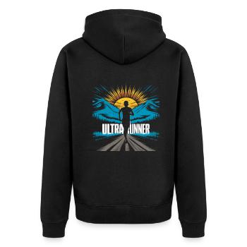 Ultramarathons Ultralauf Ultramarathon Läufer - Unisex Premium Bio Zip Hoodie - Schwarz - Hinten - Nico (187cm)