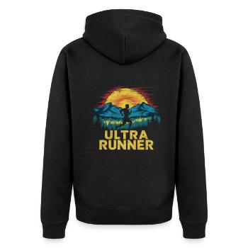 Ultramarathons Ultralauf Ultramarathon Läufer - Unisex Premium Bio Zip Hoodie - Schwarz - Hinten - Nico (187cm)