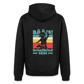 Einschulung Schulanfang Jungen Schulkind 2024 - Unisex Premium Bio Zip Hoodie - Schwarz - Hinten - Nico (187cm)