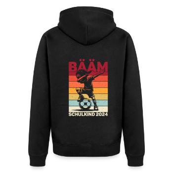 Einschulung Schulanfang Jungen Schulkind 2024 - Unisex Premium Bio Zip Hoodie - Schwarz - Hinten - Nico (187cm)