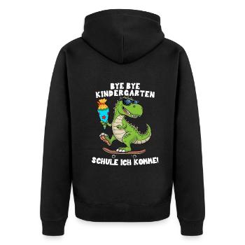 Einschulung Schulanfang Jungen Schulkind Dino Trex - Unisex Premium Bio Zip Hoodie - Schwarz - Hinten - Nico (187cm)