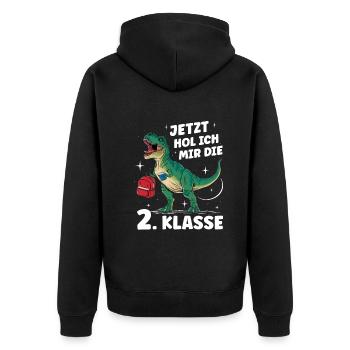Einschulung Schulanfang Jungen Schulkind 2. Klasse - Unisex Premium Bio Zip Hoodie - Schwarz - Hinten - Nico (187cm)