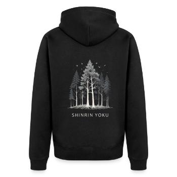 Shinrin Yoku Japan Waldbaden Natur Wald Erdung - Unisex Premium Bio Zip Hoodie - Schwarz - Hinten - Nico (187cm)