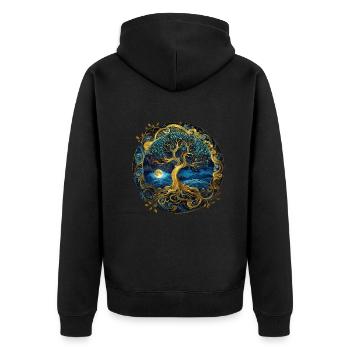 Nordic Celtic Tree Tree Of Life Tree Of Life - Unisex Premium Organic Zip Hoodie - black - Back - Nico (187cm)