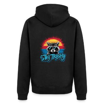 Stay Trashy Lustiges Kostüm Waschbär - Unisex Premium Bio Zip Hoodie - Schwarz - Hinten - Nico (187cm)