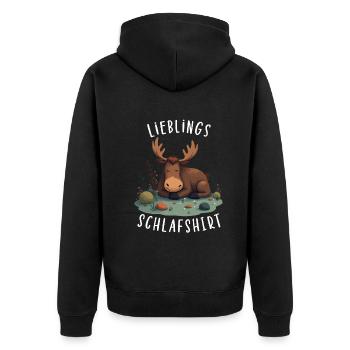 Offizielles Lieblings Schlafshirt Rentier Elch - Unisex Premium Bio Zip Hoodie - Schwarz - Hinten - Nico (187cm)