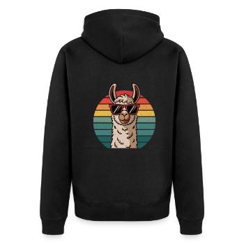 Retro Style Alpaka Mit Sonnenbrille Lustiges Tier - Unisex Premium Bio Zip Hoodie - Schwarz - Hinten - Nico (187cm)
