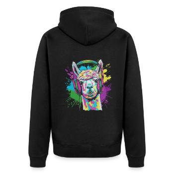 Alpaka Kopfhörer Teenager Musik Festival Lustig - Unisex Premium Bio Zip Hoodie - Schwarz - Hinten - Nico (187cm)