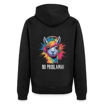 Retro Style Alpaca With Headphones Funny Llama - Unisex Premium Organic Zip Hoodie - black - Back - Nico (187cm)