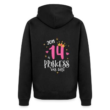 14e anniversaire Une princesse née en 2011 - Veste à capuche bio Premium Unisexe - noir - Dos - Nico (187cm)