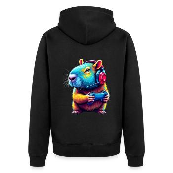 Capybara Gamer Zocker Lustig Videospiel Gaming - Unisex Premium Bio Zip Hoodie - Schwarz - Hinten - Nico (187cm)