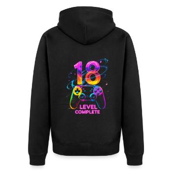 18th Birthday Gift Young Man Level Complete - Unisex Premium Organic Zip Hoodie - black - Back - Nico (187cm)