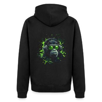 DJ Cool Outfit Pop Art Techno Festival Affe - Unisex Premium Bio Zip Hoodie - Schwarz - Hinten - Nico (187cm)