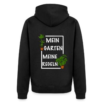 Mein Garten meine Regeln - Unisex Premium Bio Zip Hoodie - Schwarz - Hinten - Nico (187cm)