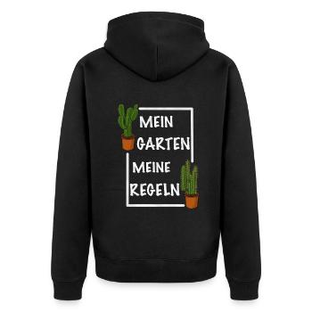Mein Garten meine Regeln - Unisex Premium Bio Zip Hoodie - Schwarz - Hinten - Nico (187cm)
