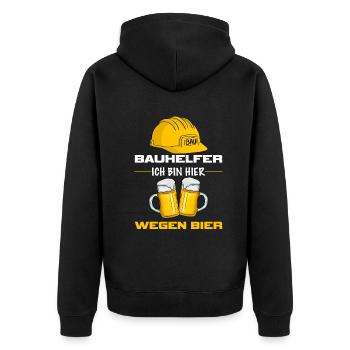 Bauhelfer ich bin hier wegen bier Baustelle - Unisex Premium Bio Zip Hoodie - Schwarz - Hinten - Nico (187cm)