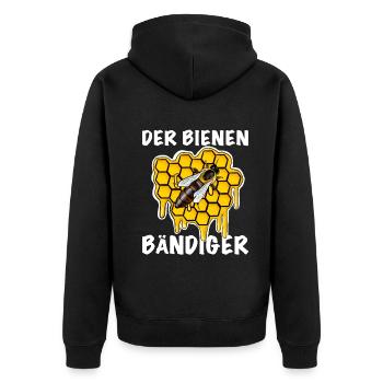 Der Bienen Bändiger Imker - Unisex Premium Bio Zip Hoodie - Schwarz - Hinten - Nico (187cm)