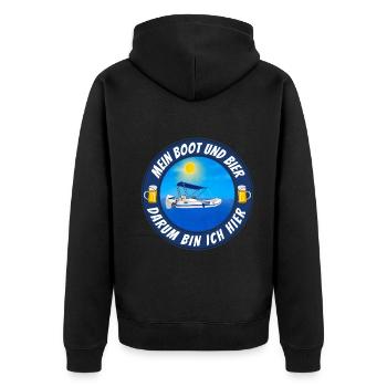 Mein Boot und Bier dafür bin ich hier - Unisex Premium Bio Zip Hoodie - Schwarz - Hinten - Nico (187cm)