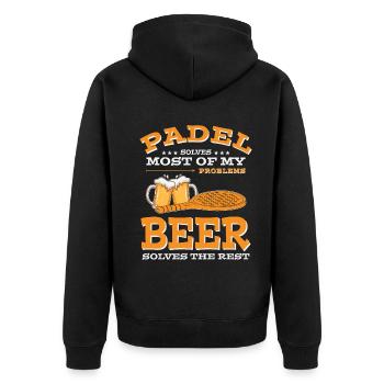 Padel and Beer Funny Paddle Tennis Saying - Unisex Premium Organic Zip Hoodie - black - Back - Nico (187cm)