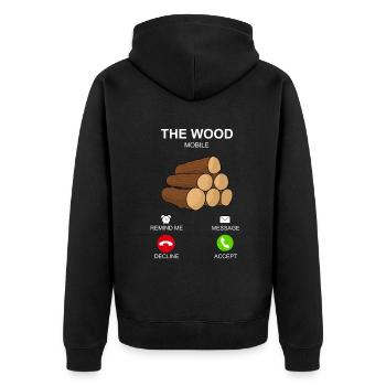 Holz Anruf - Unisex Premium Bio Zip Hoodie - Schwarz - Hinten - Nico (187cm)