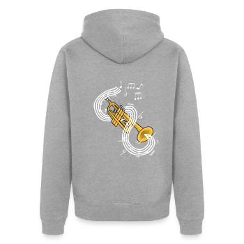 Trompete - Unisex Premium Bio Zip Hoodie - Grau meliert - Hinten - Nico (187cm)