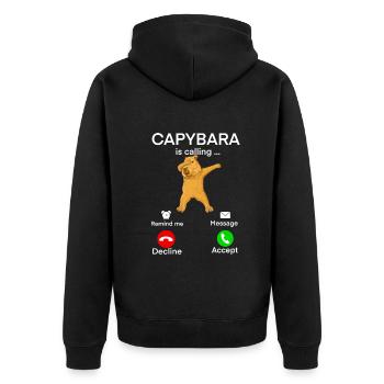 Capybara Anruf - Unisex Premium Bio Zip Hoodie - Schwarz - Hinten - Nico (187cm)