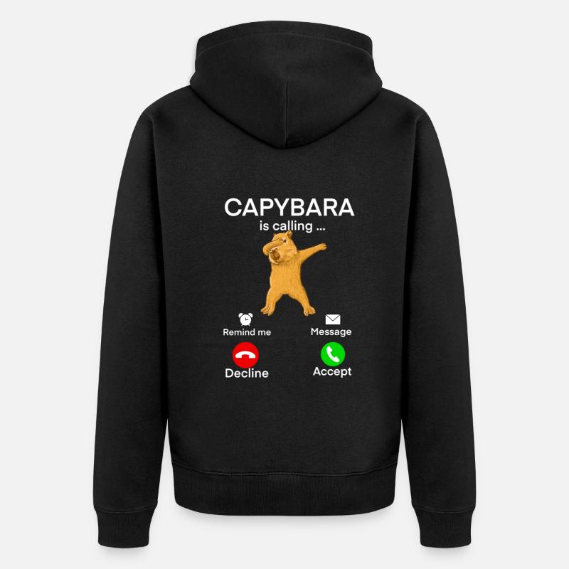 Capybara Anruf - Unisex Premium Bio Zip Hoodie - Schwarz