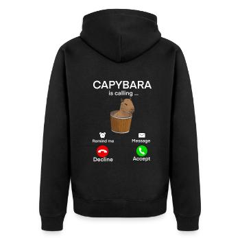 Capybara Meme - Unisex Premium Bio Zip Hoodie - Schwarz - Hinten - Nico (187cm)