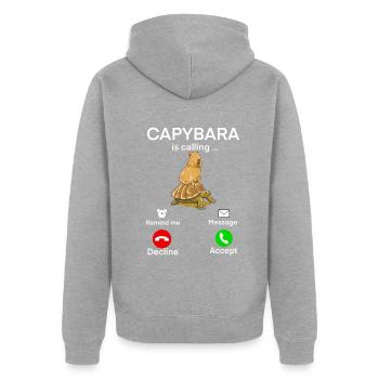 Capybara - Unisex Premium Bio Zip Hoodie - Grau meliert - Hinten - Nico (187cm)