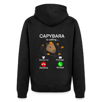 Capybara Anruf - Unisex Premium Bio Zip Hoodie - Schwarz - Hinten - Nico (187cm)