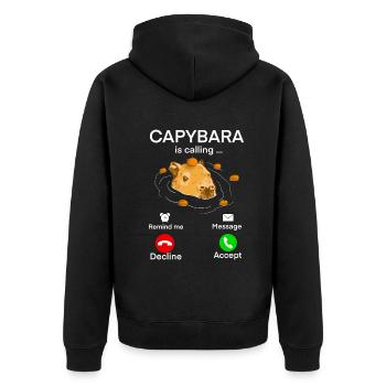 Capybara Anruf - Unisex Premium Bio Zip Hoodie - Schwarz - Hinten - Nico (187cm)
