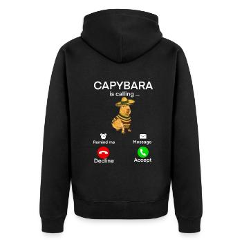 Capybara Meme - Unisex Premium Bio Zip Hoodie - Schwarz - Hinten - Nico (187cm)